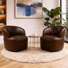 Kit 2 Poltronas Decorativas Colt Sala de Estar Couro Manchado Café G34 - Gran Belo