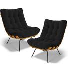 Kit 2 Poltronas Decorativas Costela L02 Bouclê Preto - Lyam Decor