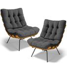 Kit 2 Poltronas Decorativas Costela L02 Linho Cinza Escuro - Lyam Decor