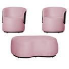 Kit 2 Poltronas Decorativas e 1 Puff Grande Design Orgânico Beatriz Suede Composê material sintético Marrom - Estopar