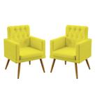 Kit 2 Poltronas Decorativas Estofada Para Sala De Estar Nina Com Rodapé E Botões Capitonê Sued Amarelo Aradecor