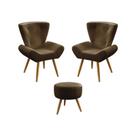 Kit 2 Poltronas Decorativas Estofada Para Sala De Estar Polaris e Puff Solar Sued Marrom Aradecor