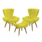 Kit 2 Poltronas Decorativas Estofada Polaris e Puff Polar Sued Amarelo Aradecor