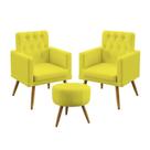 Kit 2 Poltronas Decorativas Estofada Sala De Estar Vega e Puff Solar Com Rodapé E Botões Capitonê Sued Amarelo Aradecor Kit 2 Poltronas Decorativas Estofada Sala De Estar Vega e Puff Solar Com Rodapé E Botões Capitonê Sued Amarelo Aradecor