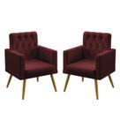Kit 2 Poltronas Decorativas Estofada Vega Com Rodapé E Botões Capitonê Sued Bordô Aradecor