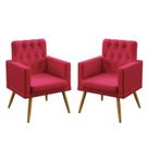 Kit 2 Poltronas Decorativas Estofada Vega Com Rodapé E Botões Capitonê Sued Vermelho Aradecor