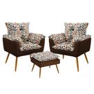 Kit 2 Poltronas Decorativas Estofadas Beta com Puff Lunar Sued Estampado Laranja com Marrom Aradecor Kit 2 Poltronas Decorativas Estofadas Beta com Puff Lunar Sued Estampado Laranja com Marrom Aradecor