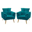 Kit 2 Poltronas Decorativas Estofadas Beta Sued Azul Turquesa Aradecor