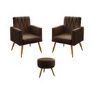 Kit 2 Poltronas Decorativas Estofadas Nina Rodapé Botões Puff Solar Para Sala de Estar Couro Marrom Aradeco Kit 2 Poltronas Decorativas Estofadas Nina Rodapé Botões Puff Solar Para Sala de Estar Couro Marrom Aradeco