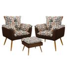 Kit 2 Poltronas Decorativas Estofadas Opala com Puff Lunar Sued Estampado Laranja com Marrom Aradecor Kit 2 Poltronas Decorativas Estofadas Opala com Puff Lunar Sued Estampado Laranja com Marrom Aradecor
