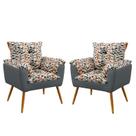 Kit 2 Poltronas Decorativas Estofadas Opala Sued Estampado Laranja com Cinza Aradecor Kit 2 Poltronas Decorativas Estofadas Opala Sued Estampado Laranja com Cinza Aradecor