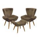 Kit 2 Poltronas Decorativas Estofadas Polaris Com Puff Polar Para Sala de Estar Sued Capuccino Aradecor
