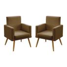 Kit 2 Poltronas Decorativas Estofadas Vega Com Rodapé Para Sala de Estar Couro Marrom Aradecor