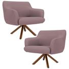 Kit 2 Poltronas Decorativas Giratórias Base Giromad Madeira Jade B-305 Veludo Rosê - Domi