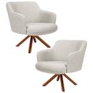 Kit 2 Poltronas Decorativas Giratórias Base Giromad Madeira Jade C-107 Linho Bege - Domi