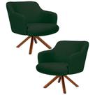 Kit 2 Poltronas Decorativas Giratórias Base Giromad Madeira Jade C-117 Linho Verde Musgo - Domi