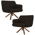 Kit 2 Poltronas Decorativas Giratórias Base Giromad Madeira Jade C-34 Corano Marrom - Domi