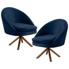 Kit 2 Poltronas Decorativas Giratórias Base Giromad Madeira Rafa B-304 Veludo Azul Marinho - Domi Kit 2 Poltronas Decorativas Giratórias Base Giromad Madeira Rafa B-304 Veludo Azul Marinho - Domi