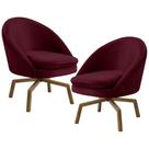 Kit 2 Poltronas Decorativas Giratórias Base Ka Madeira Rafa B-278 Veludo Marsala - Domi