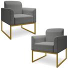 Kit 2 Poltronas Decorativas Isabella Base Industrial Linho Grafite/Dourado G19 Kit 2 Poltronas Decorativas Isabella Base Industrial Linho Grafite/Dourado G19