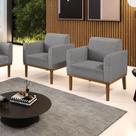 Kit 2 Poltronas Decorativas Isabella Pés Fixo em Madeira Castanho Linho Cinza Mesclado G19 - Gran Belo