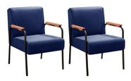 Kit 2 Poltronas Decorativas Jade Braços Fixo Azul Marinho
