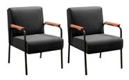 Kit 2 Poltronas Decorativas Jade Braços Fixo Preto