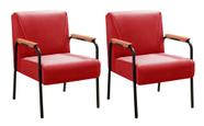 Kit 2 Poltronas Decorativas Jade Braços Fixo Vermelho