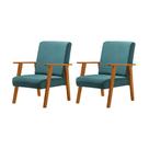Kit 2 Poltronas Decorativas Juliana Veludo Azul Base Madeira Maciça
