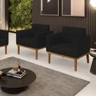 Kit 2 Poltronas Decorativas Karen Pés Fixo em Madeira Castanho Linho Preto G19 - Gran Belo