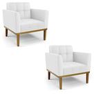 Kit 2 Poltronas Decorativas Karen Pés Fixo em Madeira Castanho PU Branco G19 - Gran Belo