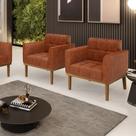 Kit 2 Poltronas Decorativas Karen Pés Fixo em Madeira Castanho Pu Nozes G19 - Gran Belo