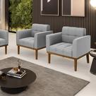Kit 2 Poltronas Decorativas Karen Pés Fixo em Madeira Castanho Suede Cinza G19 - Gran Belo