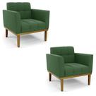 Kit 2 Poltronas Decorativas Karen Pés Fixo em Madeira Castanho Suede Verde G19 - Gran Belo