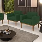 Kit 2 Poltronas Decorativas Karen Pés Fixo em Madeira Castanho Veludo Verde Esmeralda G19 - Gran Belo