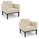 Kit 2 Poltronas Decorativas Karen Pés Fixo em Madeira Preto PU Bege G19 - Gran Belo