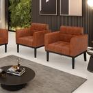 Kit 2 Poltronas Decorativas Karen Pés Fixo em Madeira Preto Pu Nozes G19 - Gran Belo