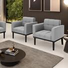Kit 2 Poltronas Decorativas Karen Pés Fixo em Madeira Preto Suede Cinza G19 - Gran Belo