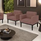 Kit 2 Poltronas Decorativas Karen Pés Fixo em Madeira Preto Veludo Rose G19 - Gran Belo