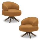 Kit 2 Poltronas Decorativas Katy Sala de Estar Base Giratória em Madeira Couro Caramelo G88 - Gran Belo