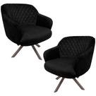 Kit 2 Poltronas Decorativas Kitana Pés Champagne Giratório Veludo Preto G15 - Gran Belo