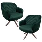 Kit 2 Poltronas Decorativas Kitana Pés Champagne Giratório Veludo Verde G15 - Gran Belo