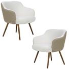 Kit 2 Poltronas Decorativas Kitana Pés Palito PU Sintético/Linho Bege/Branco G15 - Gran Belo