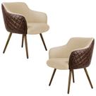 Kit 2 Poltronas Decorativas Kitana Pés Palito PU Sintético/Linho Marrom/Bege G15 - Gran Belo