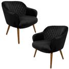 Kit 2 Poltronas Decorativas Kitana Pés Palito Veludo Preto G15 - Gran Belo