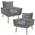Kit 2 Poltronas Decorativas Lidi Suede Cinza Pés Palito Caramelo para Sala de Estar Luxo - Bela Decor