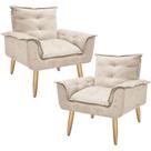 Kit 2 Poltronas Decorativas Lidi Suede Creme Pés Palito Caramelo para Sala de Estar Luxo - Bela Decor