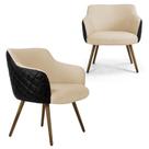 Kit 2 Poltronas Decorativas Linho Bege Sintético Preto Matelassê Pé Palito Alya- Larbelle