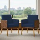 Kit 2 Poltronas Decorativas Lis Para Sala Quarto Recepção Escritório Consultório Suede e Material Sintético Assento Confortável Pé Palito Castanho