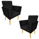 Kit 2 Poltronas Decorativas Maitê Matelassê Suede Preto Pé madeira-Maitê Moda Casa Kit 2 Poltronas Decorativas Maitê Matelassê Suede Preto Pé madeira-Maitê Moda Casa